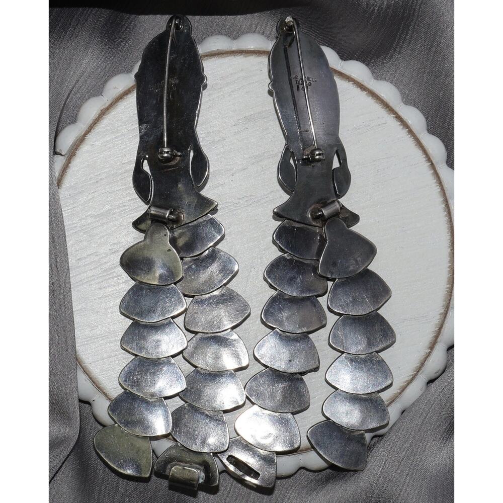 Vintage Mexico Linked Pair Castillo Sterling Silver Brooch 78.9G / 4.4in - Picture 2 of 5